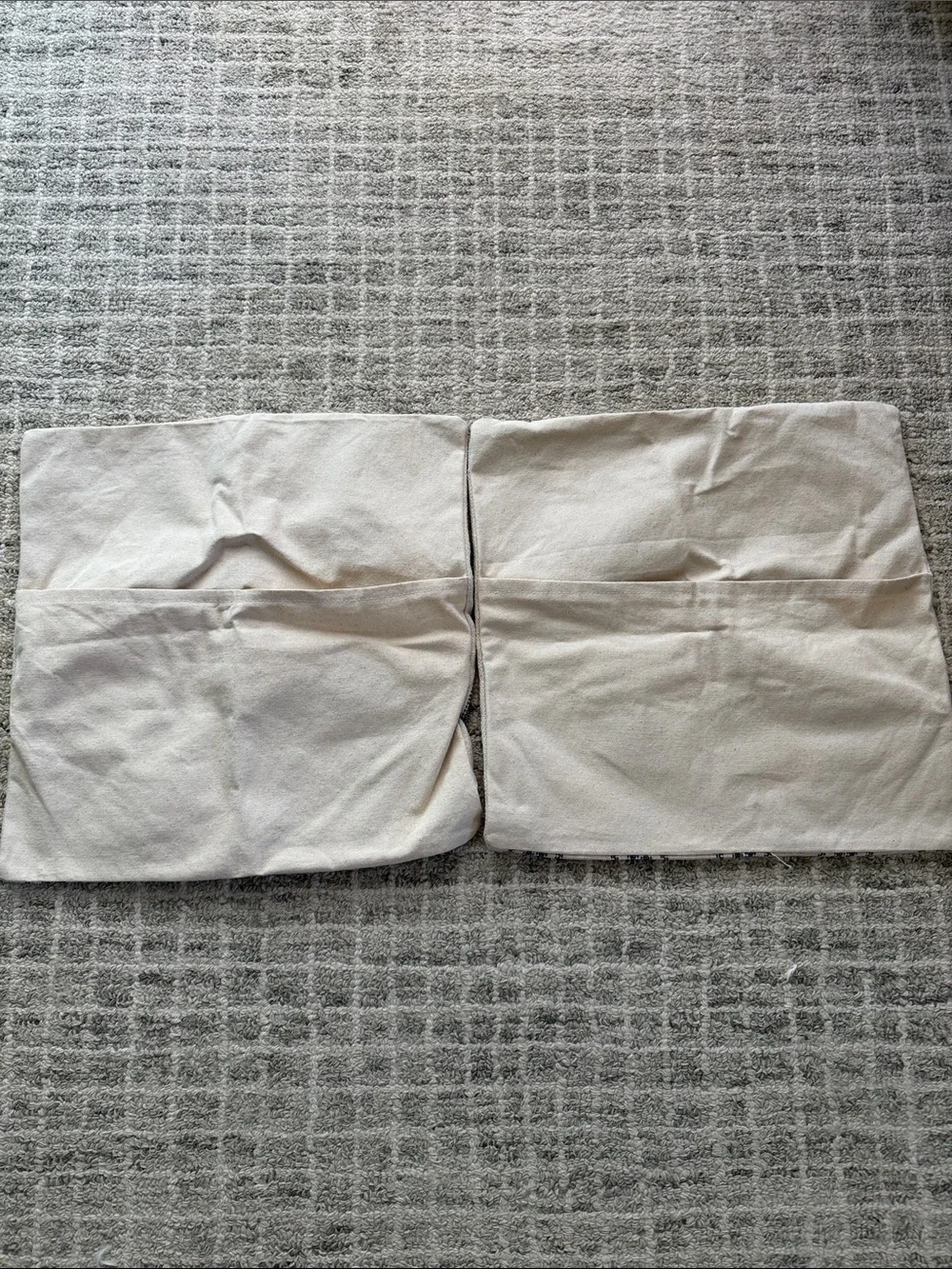 Burlap pillow covers, ticking stripe, navy and off white. 15.5”x15.5” NEW